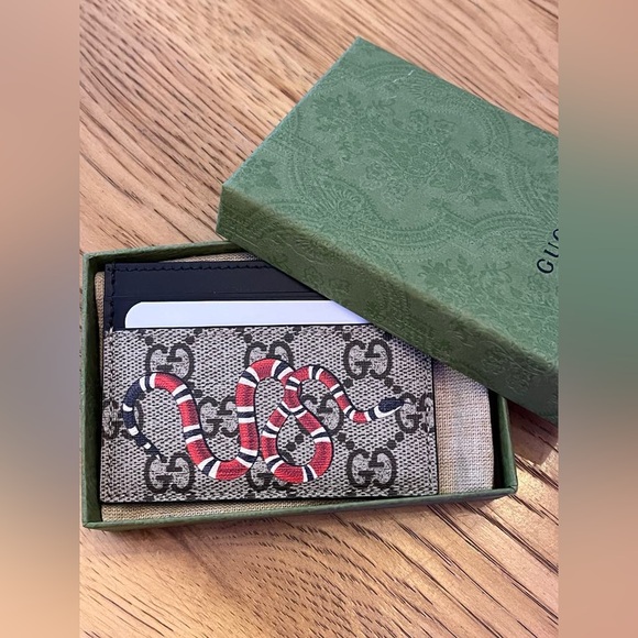 Gucci Card Case GG Supreme Kingsnake Print Beige/Ebony - Picture 5 of 9